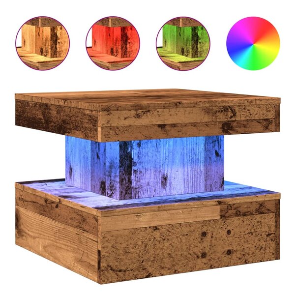 vidaXL Table basse avec lumières LED vieux bois 50x50x40 cm