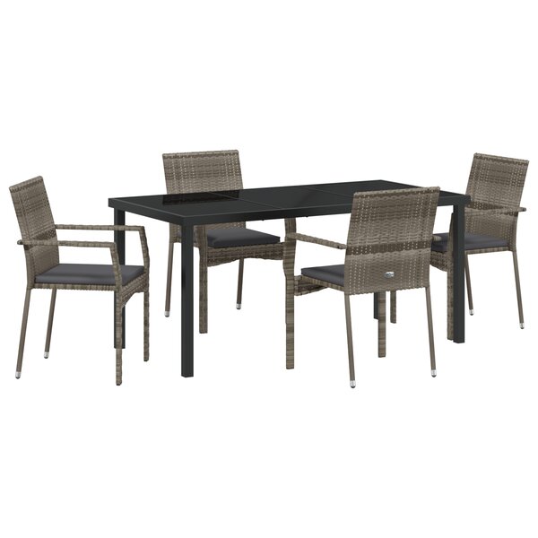 vidaXL Ensemble de 5 pièces de salle à manger de jardin avec coussins en gris poly rattan