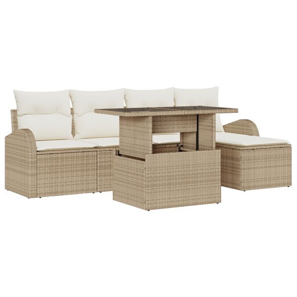vidaXL Ensemble de Canapés de Jardin 6 Pièces avec Coussins Beige Rattan Polyéthylène