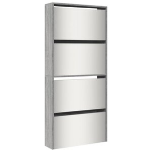 vidaXL Armoire à chaussures miroir 4 niveaux sonoma gris 63x17x134 cm