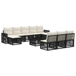 vidaXL Ensemble de canapé de jardin 11 Pièces Noir et blanc crème