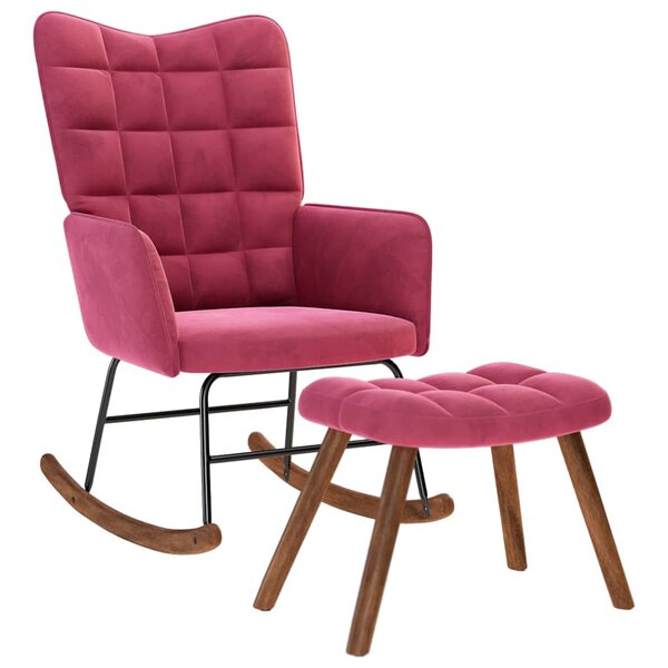 vidaXL Chaise à bascule avec repose-pied rouge bordeaux velours