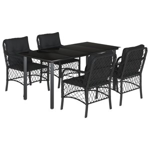 vidaXL Ensemble à manger de jardin coussins 5Pièces Noir Résine tressée