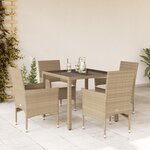 vidaXL Ensemble à manger de jardin et coussins 5 Pièces beige rotin verre