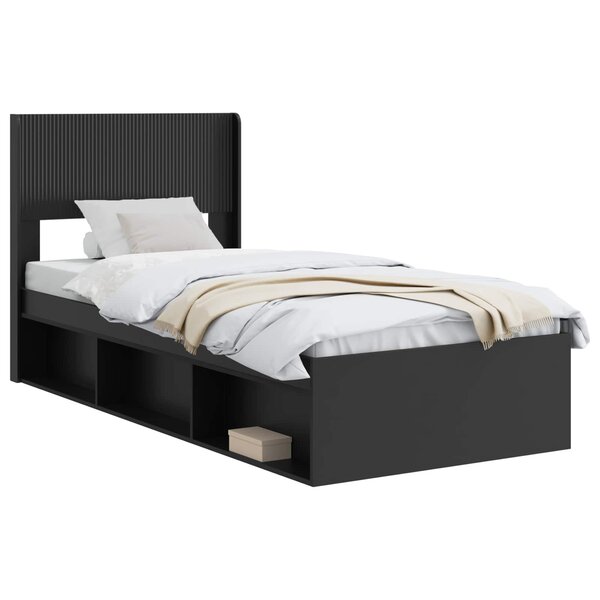 vidaXL Cadre de lit avec rangement et tête de lit Noir 75 x 190 cm