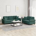 vidaXL Ensemble de canapés 2 Pièces avec coussins vert foncé velours