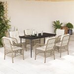 vidaXL Ensemble à manger de jardin et coussins 7 Pièces beige poly rotin
