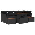 vidaXL Ensemble de salle à manger de jardin 7 pièces avec coussins noir poly rotin acacia