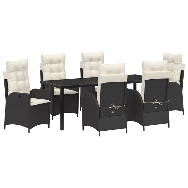 vidaXL Set de salle à manger de jardin 7 pièces avec coussins - Noir Poly Rattan