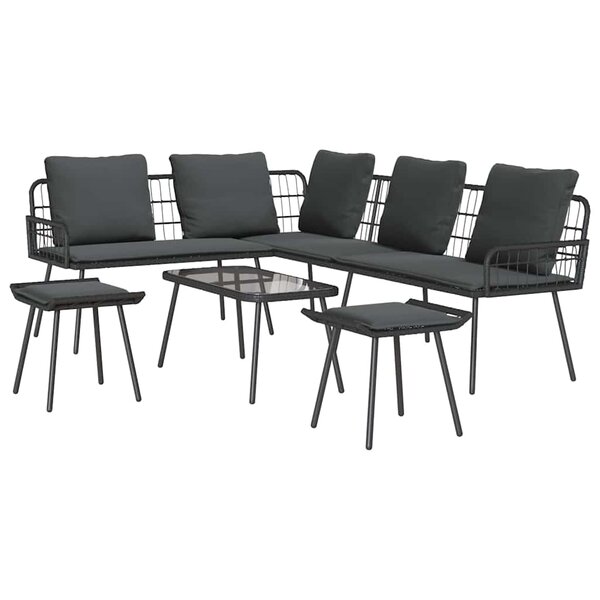 vidaXL Ensemble de canapé de jardin 4 Pièces Noir polyrotin
