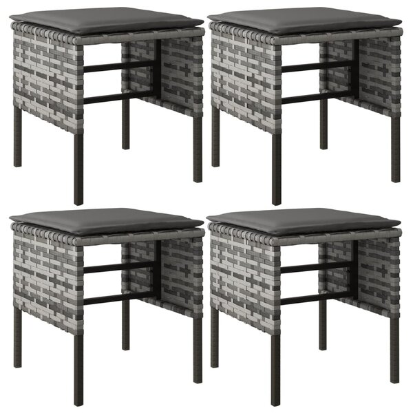 vidaXL Repose-pieds de jardin et coussins lot de 4 Gris Résine tressée