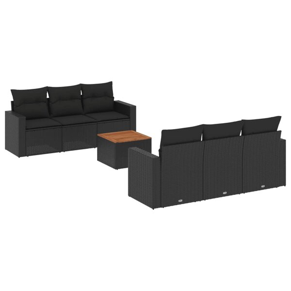 vidaXL Salon de jardin 7 Pièces avec coussins noir résine tressée