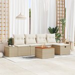 vidaXL Ensemble de canapé de jardin 6 pièces avec coussins beige en poly rotin