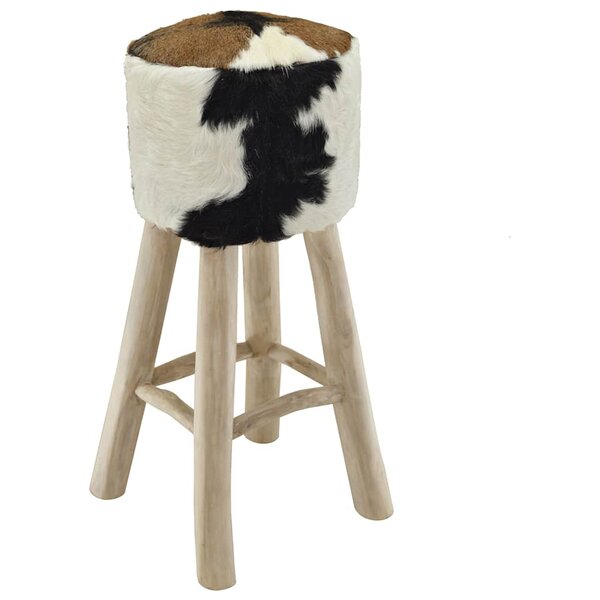 vidaXL Tabouret de bar cuir de chèvre et bois de teck solide