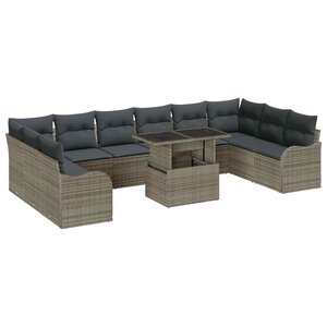 vidaXL Ensemble de canapé de jardin 11 Pièces Gris Poly Rattan