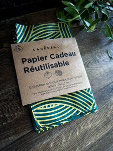 Papier Cadeau Réutilisable Emballage Furoshiki Coton Recyclé : P'tit TriCot  (Taille S) 35x35 cm  Vert Sapin