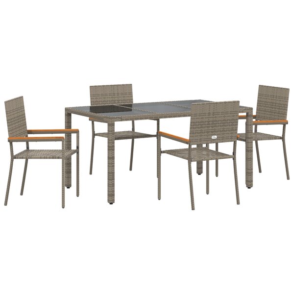 Ensemble de salle à manger de jardin 5 pièces gris poly rattan