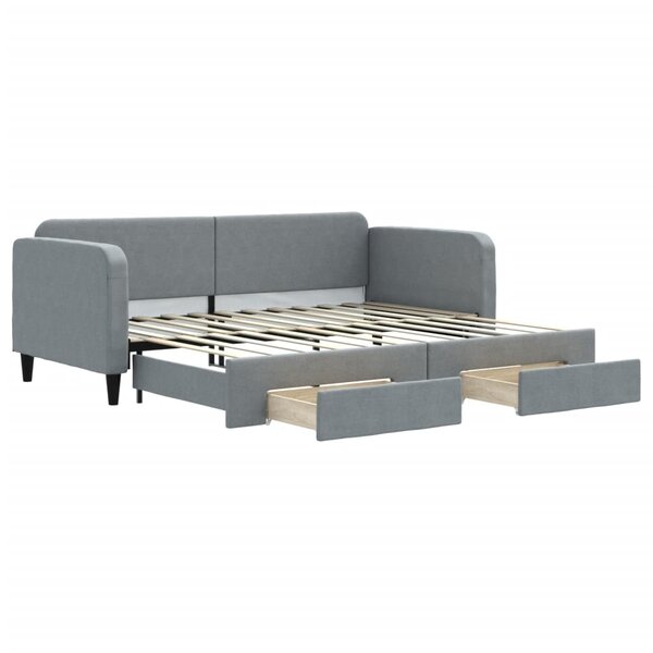 vidaXL Lit de jour avec gigogne et tiroirs gris clair 90x200 cm tissu