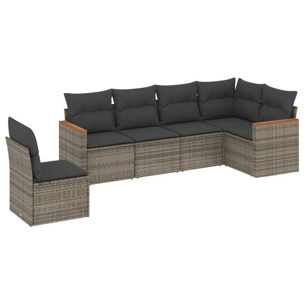 vidaXL Salon de jardin 6 Pièces avec coussins gris résine tressée