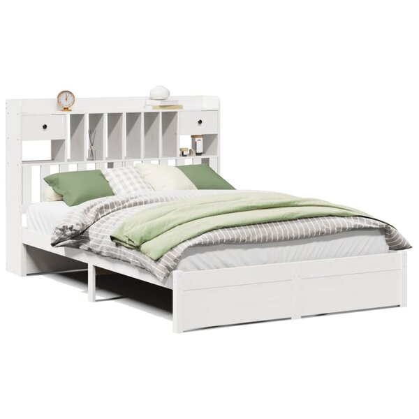vidaXL Lit bibliothèque sans matelas blanc 140x190 cm bois pin massif