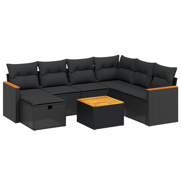 vidaXL Salon de jardin 8 Pièces avec coussins noir résine tressée