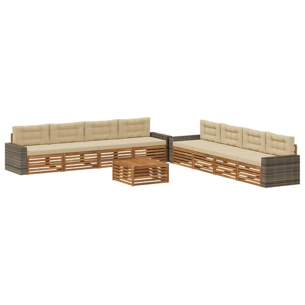 vidaXL Ensemble de canapés d'extérieur 9 pc Naturel et Beige Polyester