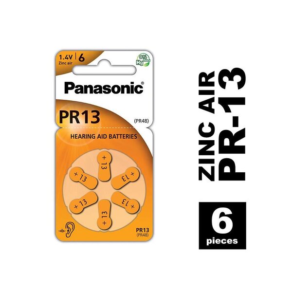 6 piles pour appareil auditif Zinc-Air PR13 PR48 0  Mercury/Hg - Orange PANASONIC