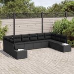 vidaXL Ensemble de canapé de jardin 10 Pièces Noir Poly Rattan