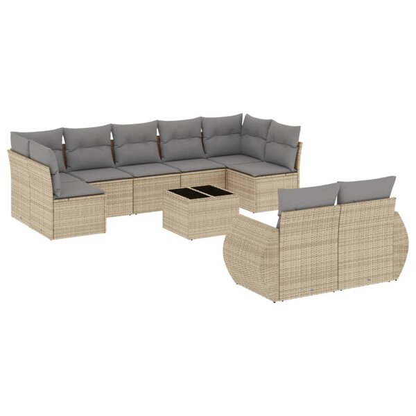 vidaXL Salon de jardin avec coussins 10 Pièces beige résine tressée