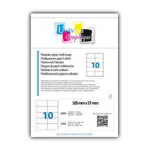 Lot de 1000 planches a4 de 10 étiquettes à bords vifs 105 x 57 mm en papier blanc 70g/m² multifonction