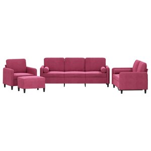vidaXL Ensemble de canapés 4 Pièces avec coussins rouge bordeaux velours