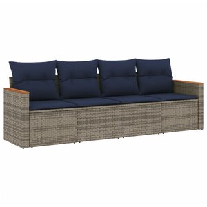 vidaXL Salon de jardin 4 Pièces avec coussins gris résine tressée