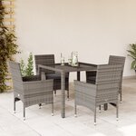 vidaXL Ensemble à manger de jardin et coussins 5 Pièces gris rotin verre