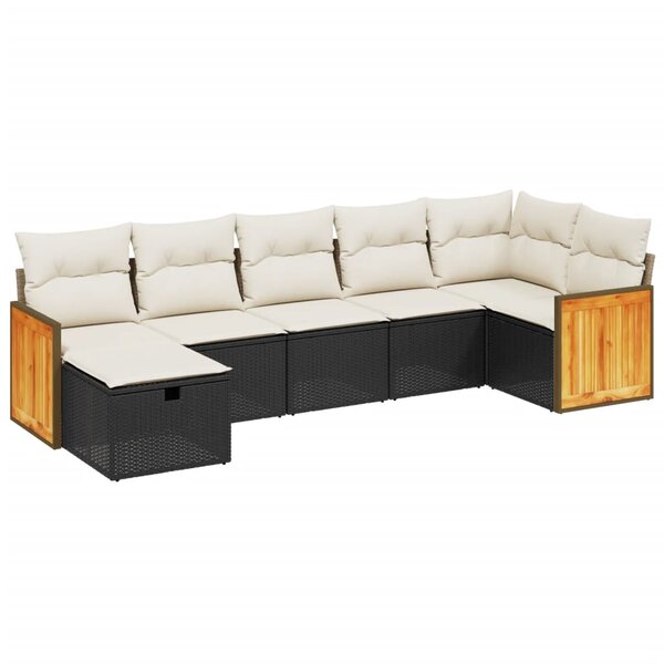 vidaXL Salon de jardin 7 Pièces avec coussins noir résine tressée
