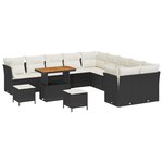 Ensemble de 13 pièces de canapé de jardin avec coussins Noir Rattan synthétique Acacia