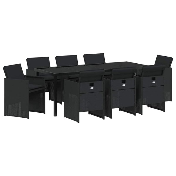 vidaXL Ensemble de salle à manger pour jardin 9 pc Noir polyrotin