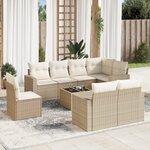 vidaXL Salon de jardin avec coussins 9 Pièces beige résine tressée