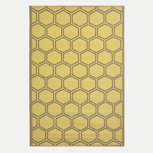 Tapis extérieur terrasse réversible - Tapis de jardin imperméable résistant UV - Nid d'abeille - Jaune - 180x120 cm - HOMESCAPES