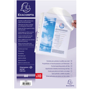 Sachet de 10 pochettes à soufflet avec rabat - polypropylène 20/100e - A4 - Cristal EXACOMPTA