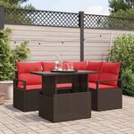 vidaXL Ensemble de canapé de jardin 5 Pièces Marron et rouge polyrotin