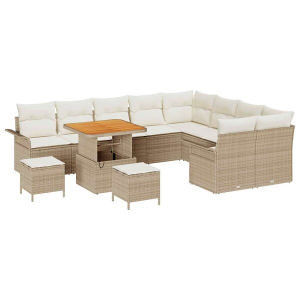 vidaXL Ensemble de canapé de jardin 12 Pièces Beige polyrotin