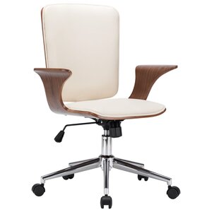 vidaXL Chaise pivotante de bureau Crème Similicuir et bois courbé