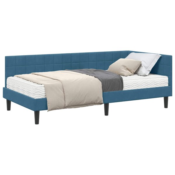 vidaXL Cadre de lit d'angle avec matelas 2 pc Bleu 90 x 190 cm Velours