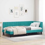 vidaXL Cadre de lit d'angle Turquoise 90 x 200 cm Velours