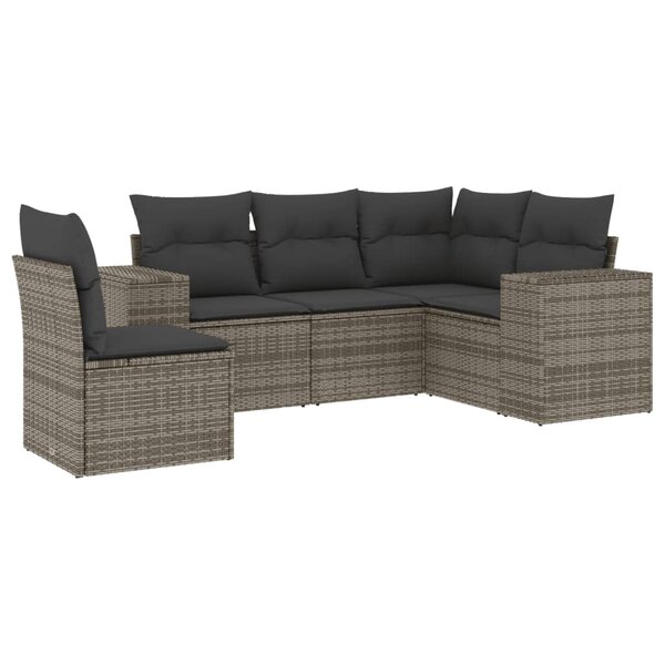 vidaXL Salon de jardin 5 Pièces avec coussins gris résine tressée