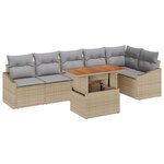 vidaXL Ensemble de Salle à Manger de Jardin 7 Pièces avec Coussins Beige Poly Rattan Acacia