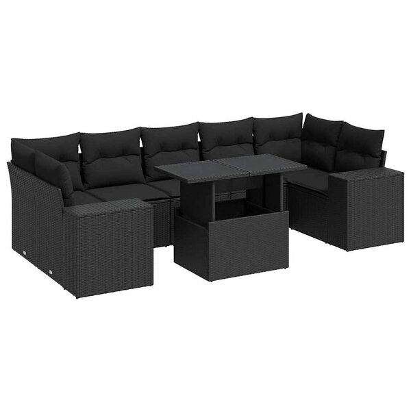 vidaXL Salon de jardin 8 Pièces avec coussins noir résine tressée