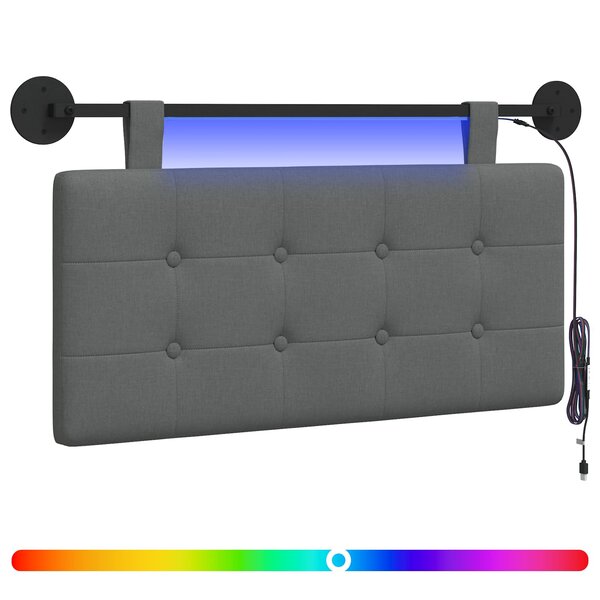 vidaXL Tête de lit suspendue Avec lumière LED Gris foncé Tissu
