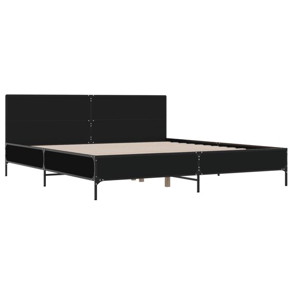 vidaXL Cadre de lit noir 200x200 cm bois d'ingénierie et métal