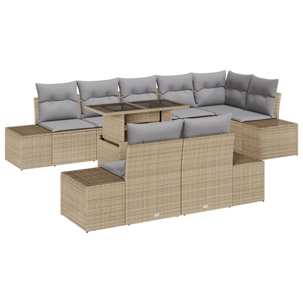 vidaXL Set de Canapé de Jardin 9 Pièces avec Coussins Beige en Poly Rattan